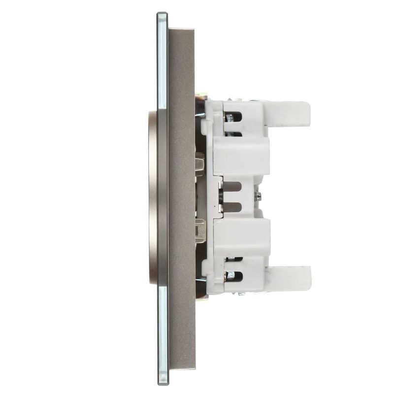 SKANDY Розетка 2-местная без заземления без защитных шторок для плоской вилки 10А SK-R03Sh стекло шампань IEK