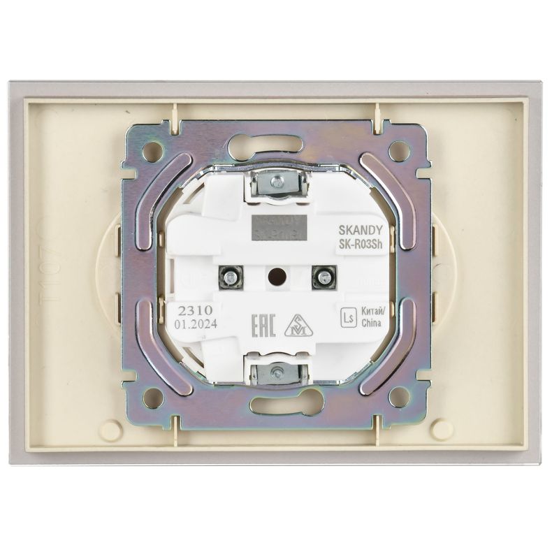 SKANDY Розетка 2-местная без заземления без защитных шторок для плоской вилки 10А SK-R03Sh стекло шампань IEK