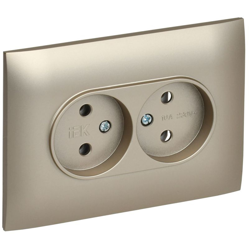 SKANDY Розетка 2-местная без заземления без защитных шторок 10А в сборе SK-R10Sh шампань IEK