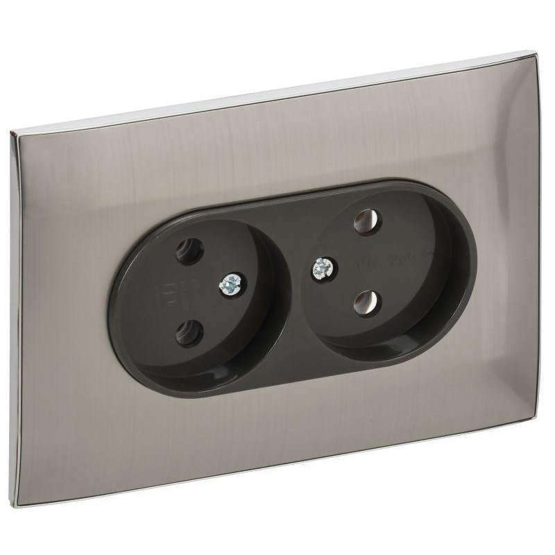 SKANDY Розетка 2-местная без заземления без защитных шторок 10А в сборе SK-R10N металл никель IEK