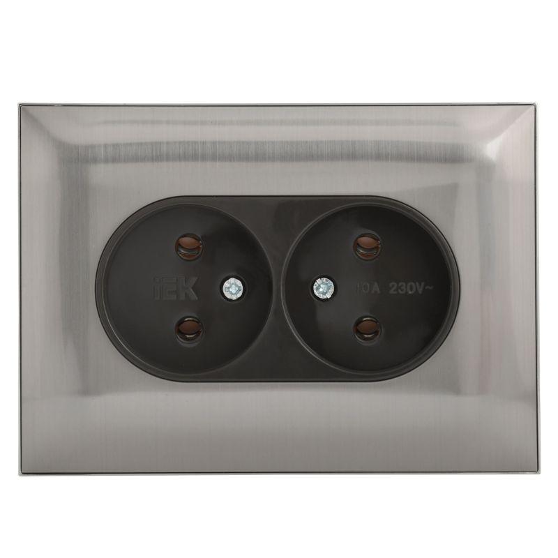 SKANDY Розетка 2-местная без заземления без защитных шторок 10А в сборе SK-R10N металл никель IEK