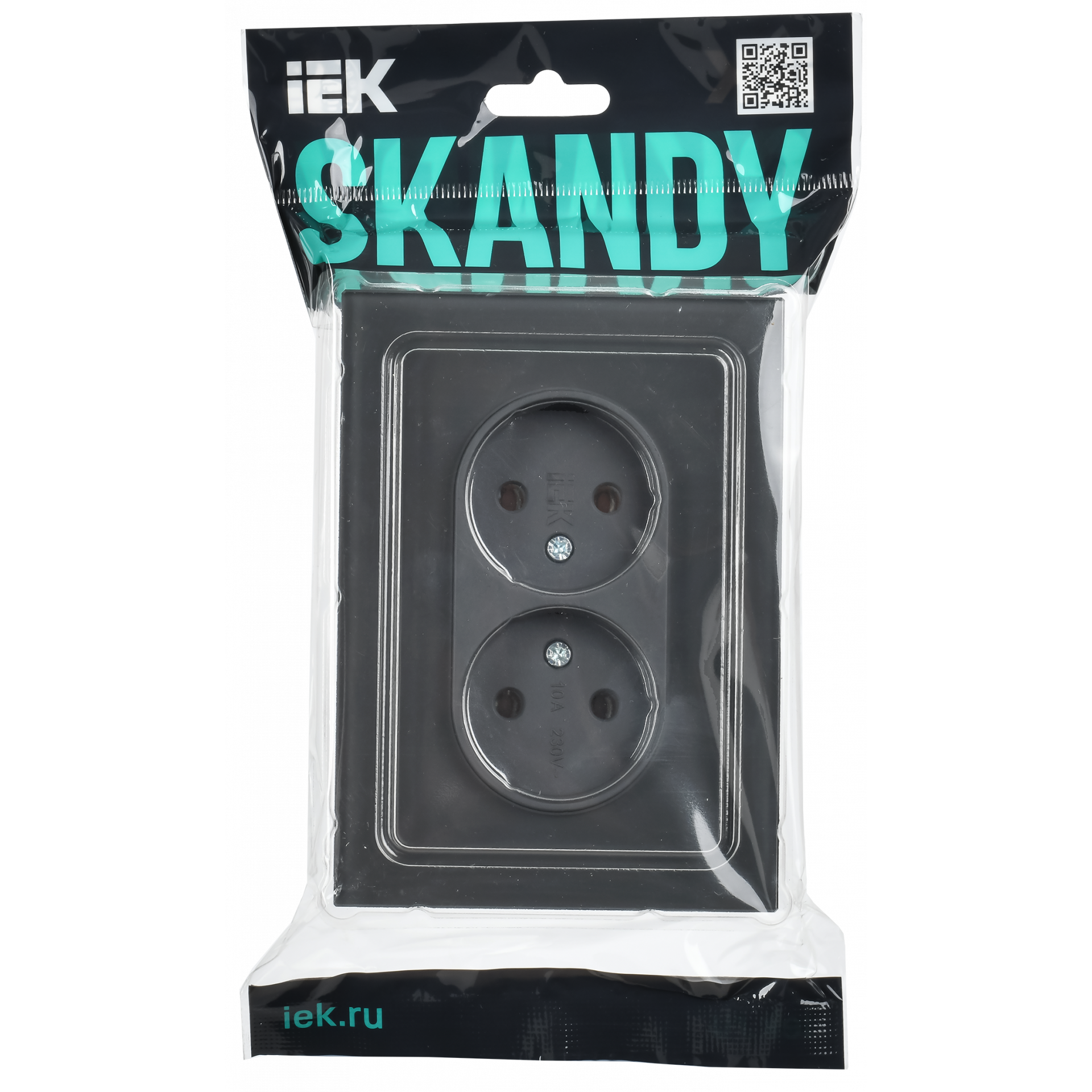 SKANDY Розетка 2-местная без заземления без защитных шторок для плоской вилки 10А SK-R03G стекло графит IEK