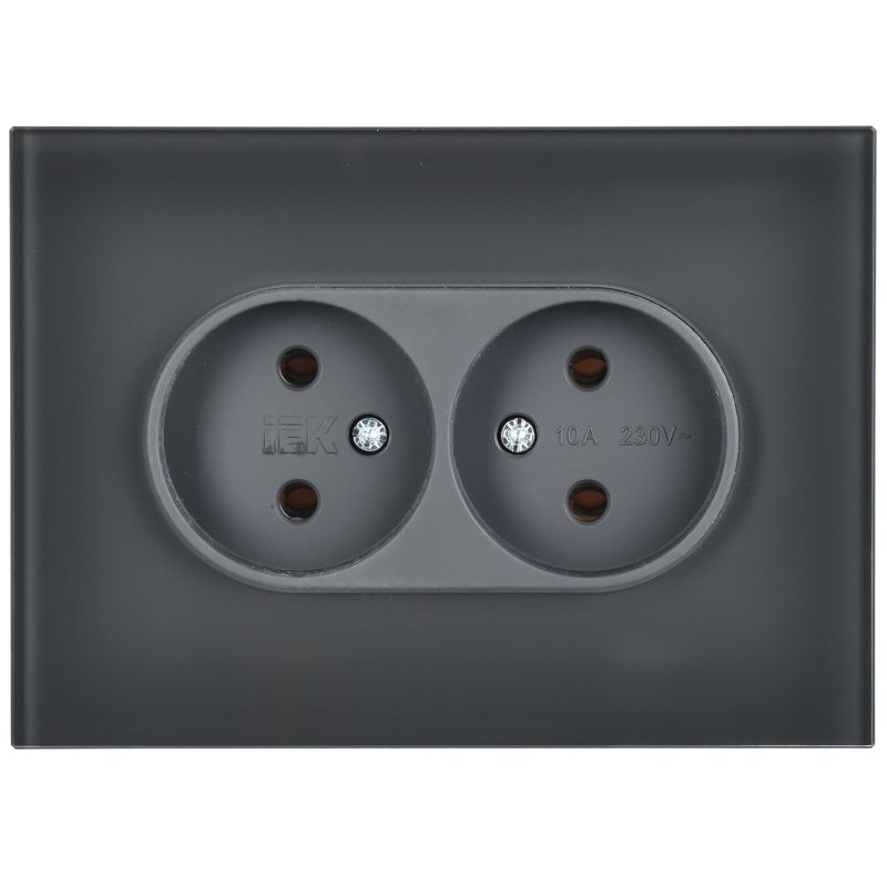 SKANDY Розетка 2-местная без заземления без защитных шторок для плоской вилки 10А SK-R03G стекло графит IEK
