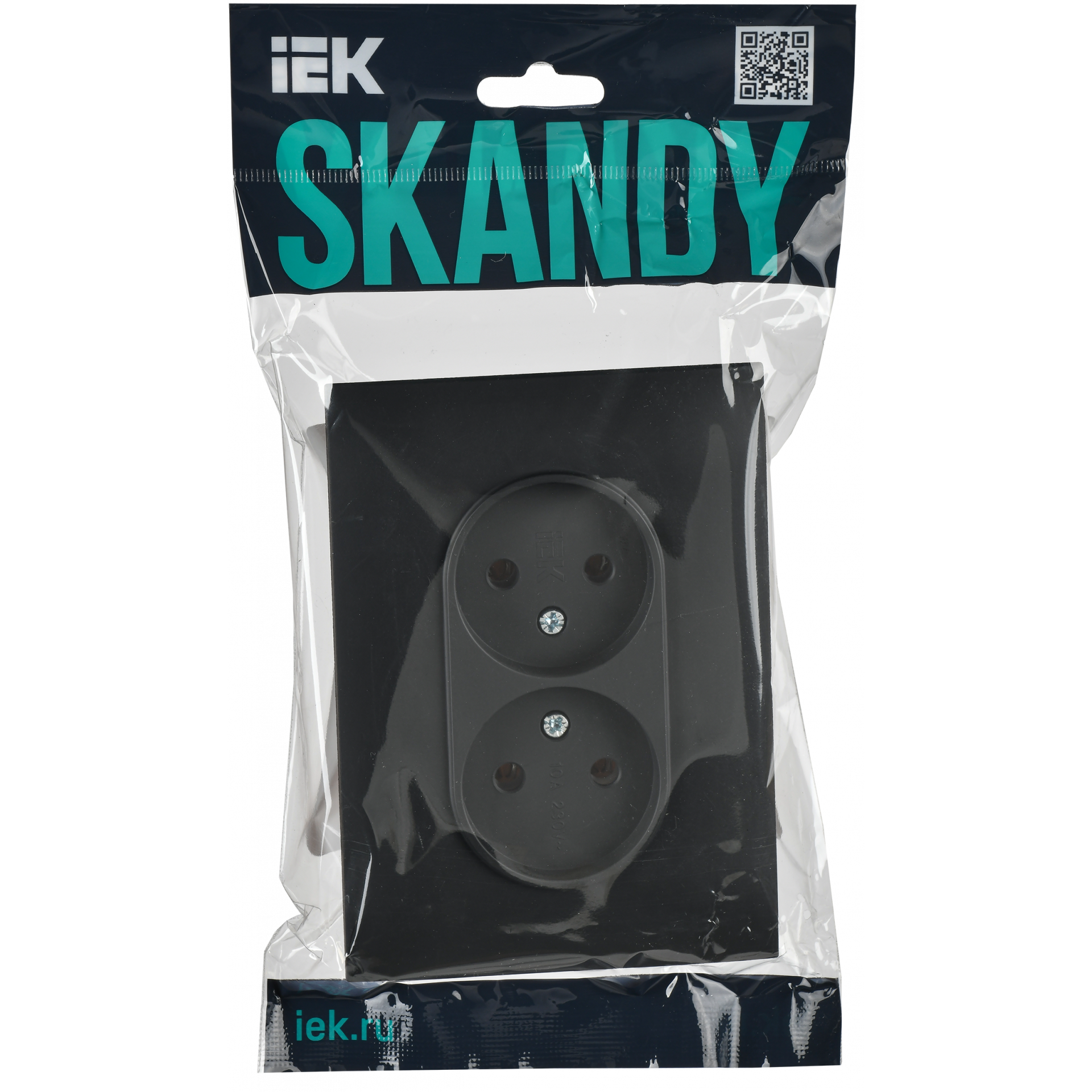 SKANDY Розетка 2-местная без заземления без защитных шторок 10А в сборе SK-R10G графит IEK