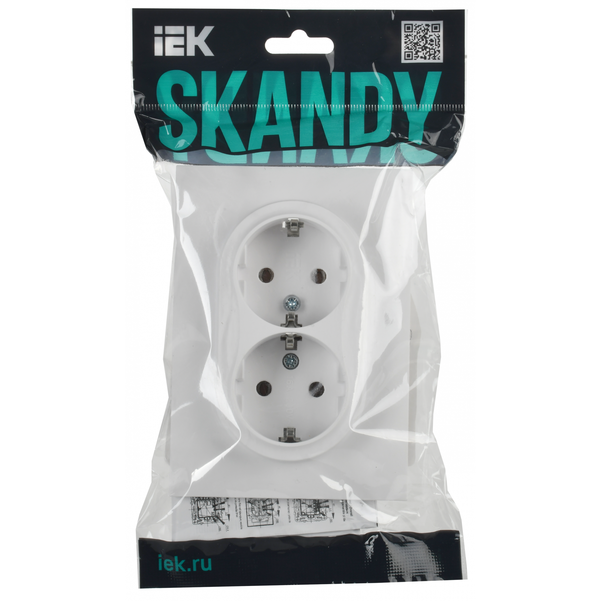 SKANDY Розетка 2-местная с заземлением без защитных шторок 16А в сборе SK-R08W арктический белый IEK