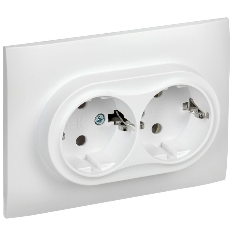 SKANDY Розетка 2-местная с заземлением без защитных шторок 16А в сборе SK-R08W арктический белый IEK