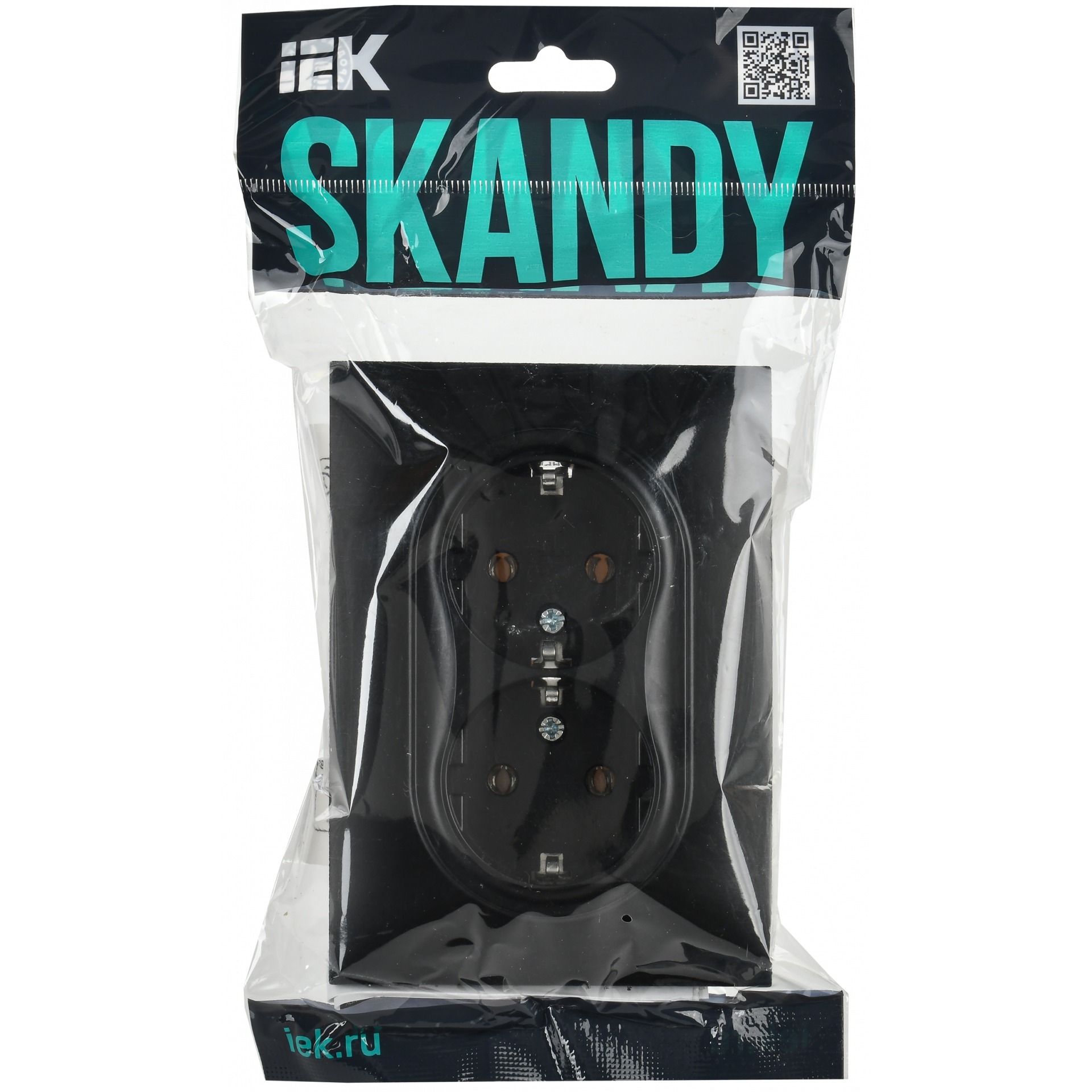 SKANDY Розетка 2-местная с заземлением без защитных шторок 16А в сборе SK-R08Bl черный IEK