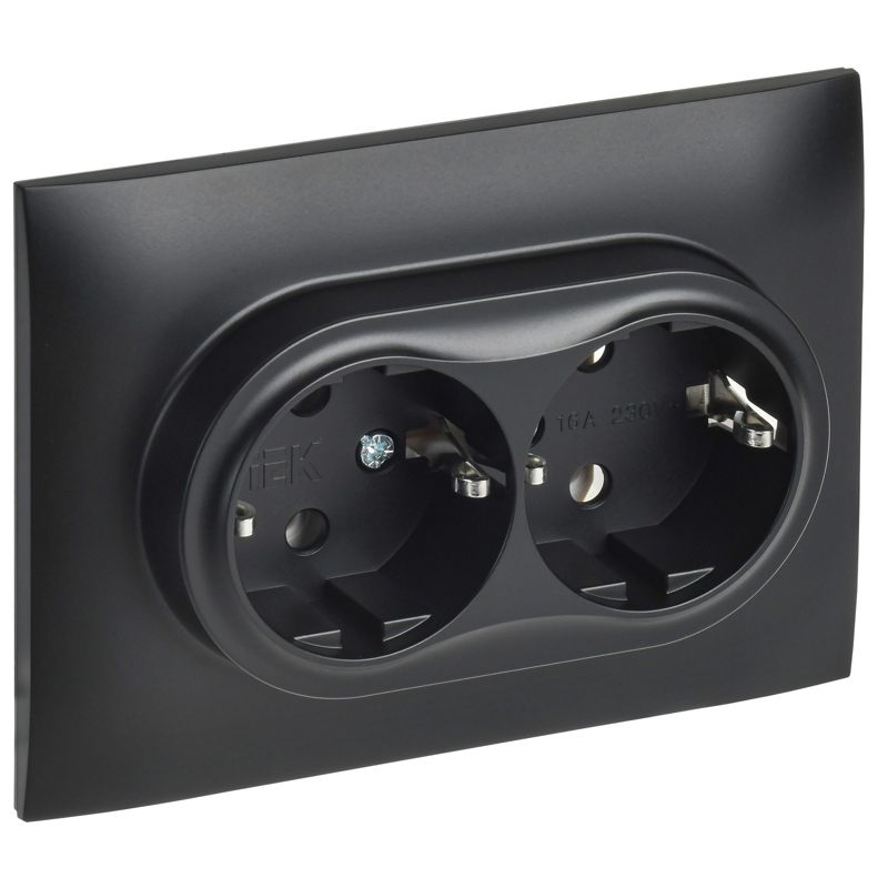 SKANDY Розетка 2-местная с заземлением без защитных шторок 16А в сборе SK-R08Bl черный IEK