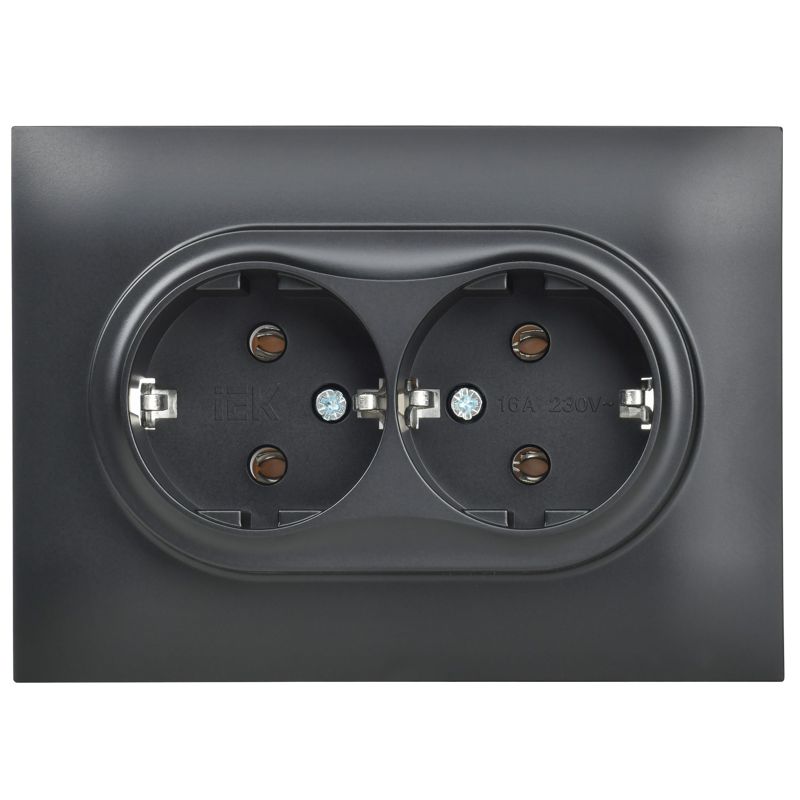 SKANDY Розетка 2-местная с заземлением без защитных шторок 16А в сборе SK-R08Bl черный IEK