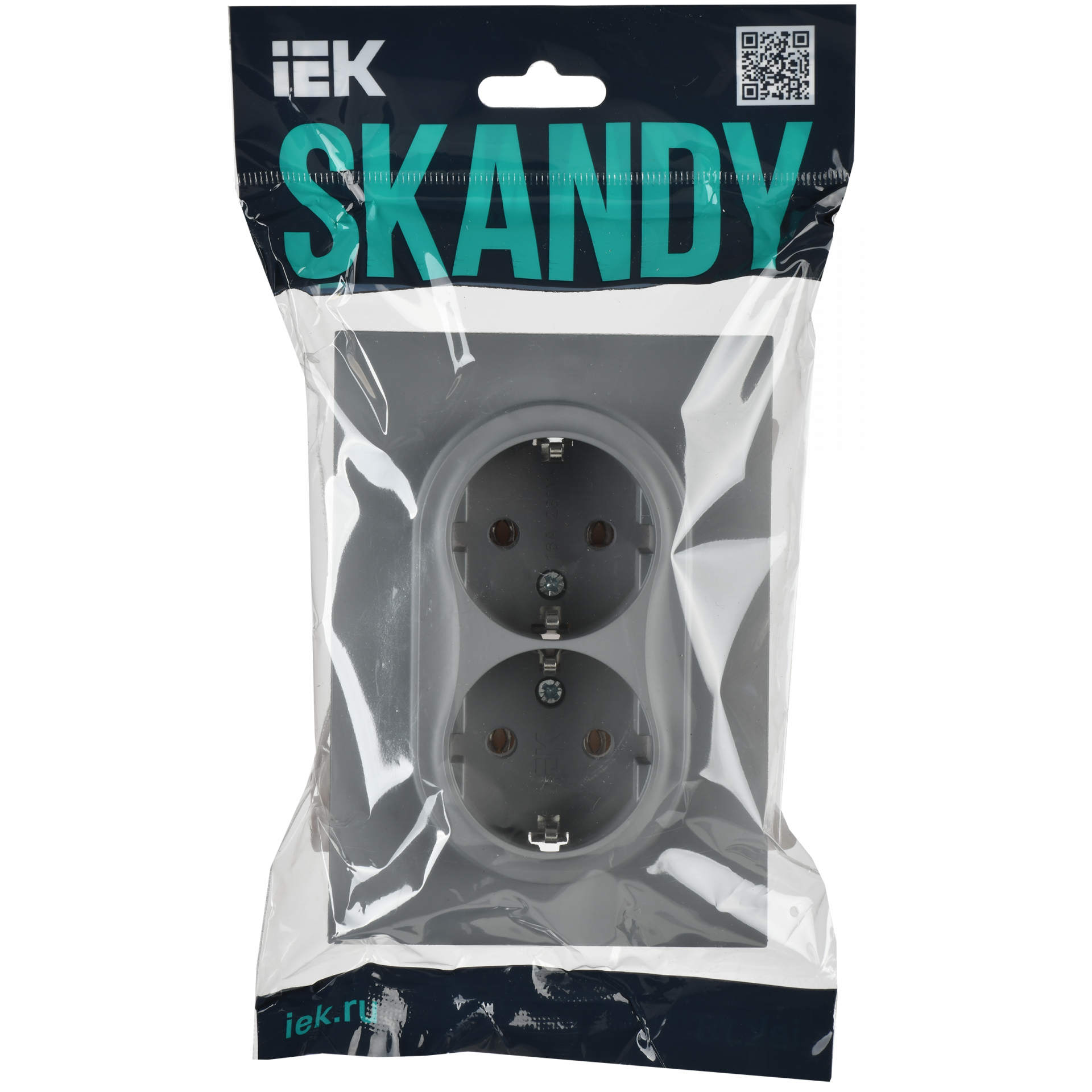SKANDY Розетка 2-местная с заземлением без защитных шторок 16А в сборе SK-R08Gr серый IEK