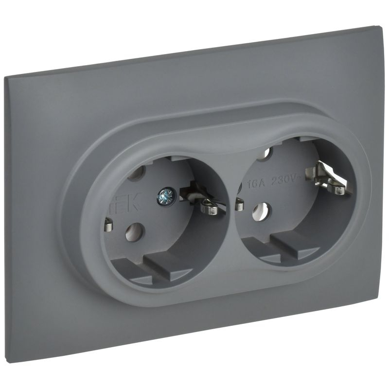 SKANDY Розетка 2-местная с заземлением без защитных шторок 16А в сборе SK-R08Gr серый IEK