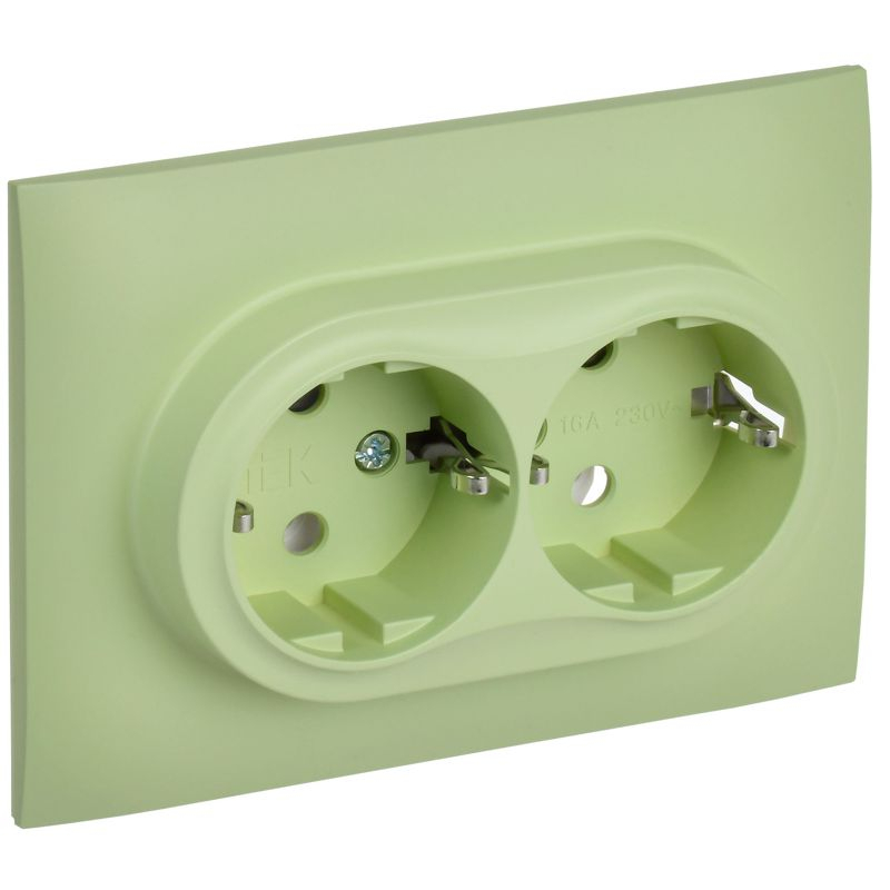 SKANDY Розетка 2-местная с заземлением без защитных шторок 16А в сборе SK-R08G мятный IEK