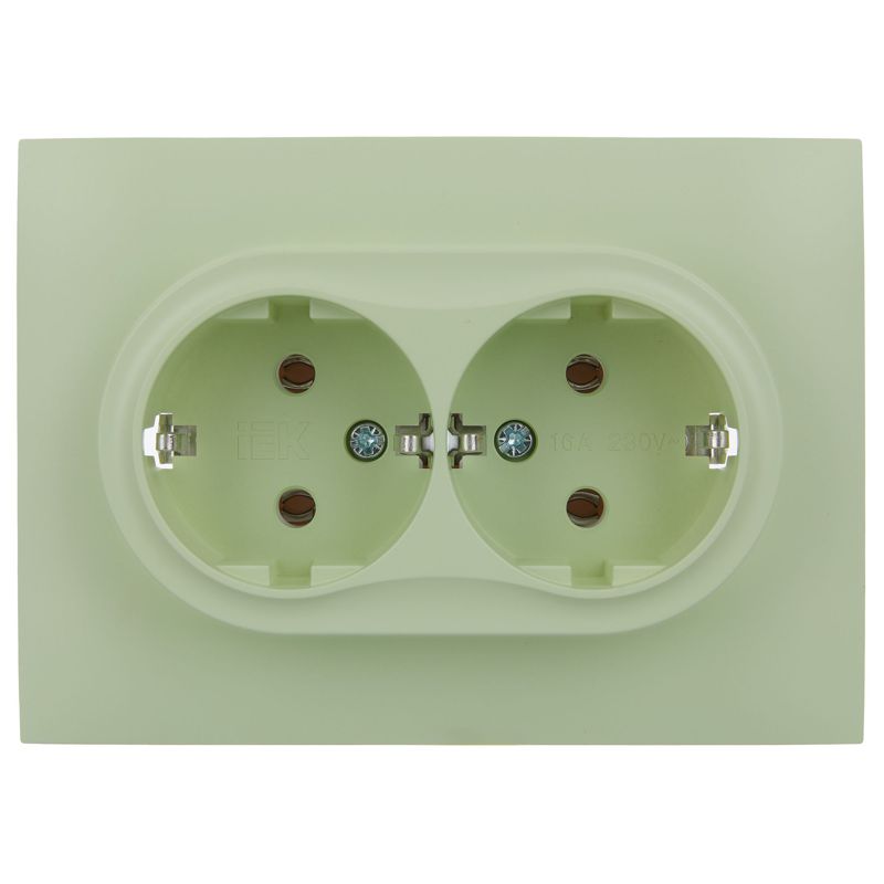 SKANDY Розетка 2-местная с заземлением без защитных шторок 16А в сборе SK-R08G мятный IEK