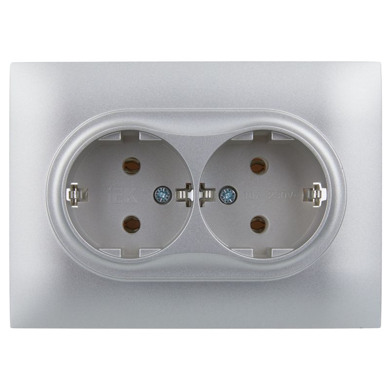 SKANDY Розетка 2-местная с заземлением без защитных шторок 16А в сборе SK-R08S серебряный IEK