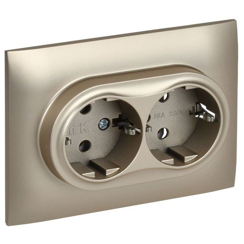 SKANDY Розетка 2-местная с заземлением без защитных шторок 16А в сборе SK-R08Sh шампань IEK