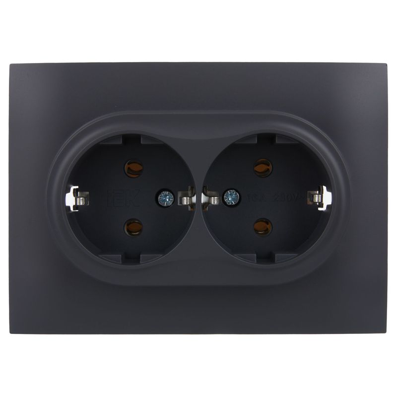 SKANDY Розетка 2-местная с заземлением без защитных шторок 16А в сборе SK-R08T титан IEK