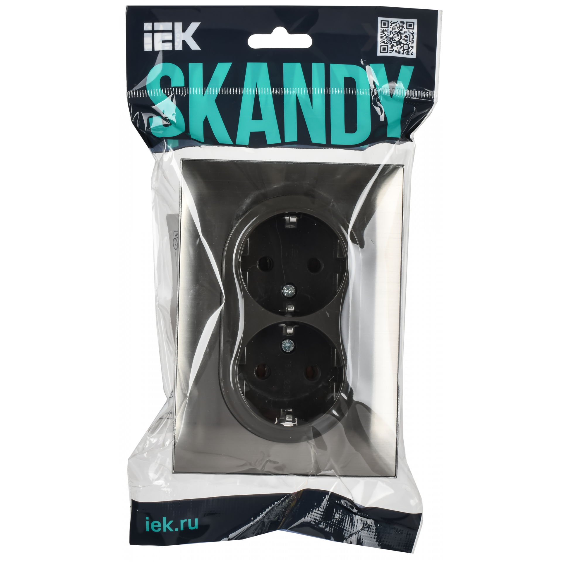 SKANDY Розетка 2-местная с заземлением без защитных шторок 16А в сборе SK-R08N металл никель IEK