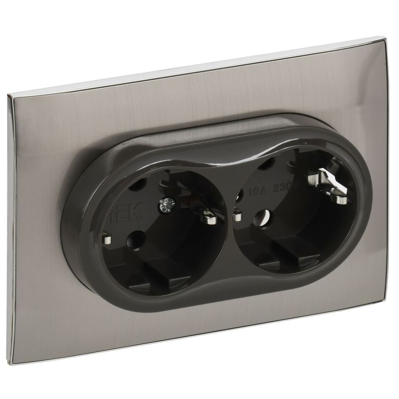 SKANDY Розетка 2-местная с заземлением без защитных шторок 16А в сборе SK-R08N металл никель IEK