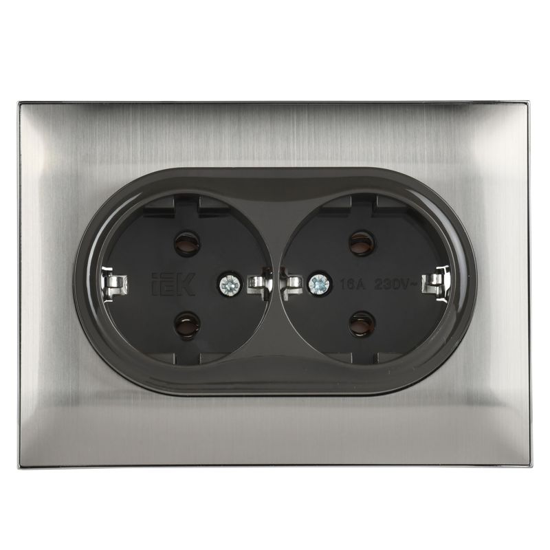 SKANDY Розетка 2-местная с заземлением без защитных шторок 16А в сборе SK-R08N металл никель IEK