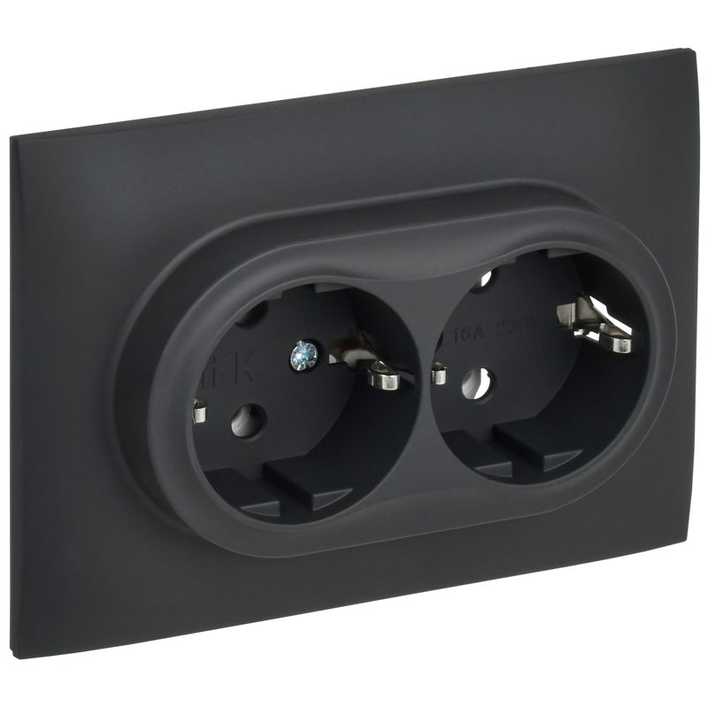 SKANDY Розетка 2-местная с заземлением без защитных шторок 16А в сборе SK-R08G графит IEK