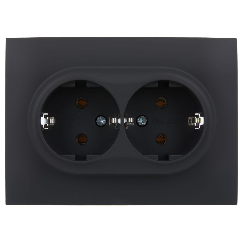 SKANDY Розетка 2-местная с заземлением без защитных шторок 16А в сборе SK-R08G графит IEK