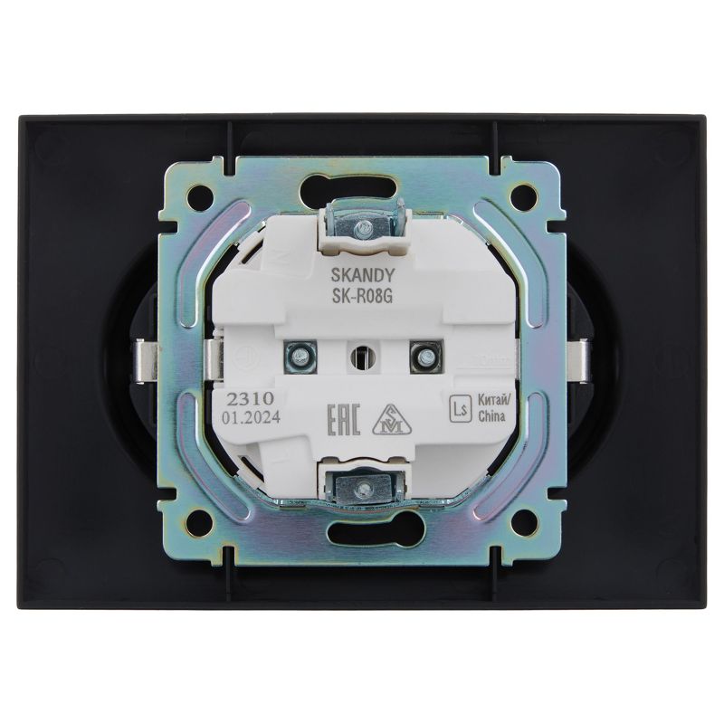 SKANDY Розетка 2-местная с заземлением без защитных шторок 16А в сборе SK-R08G графит IEK