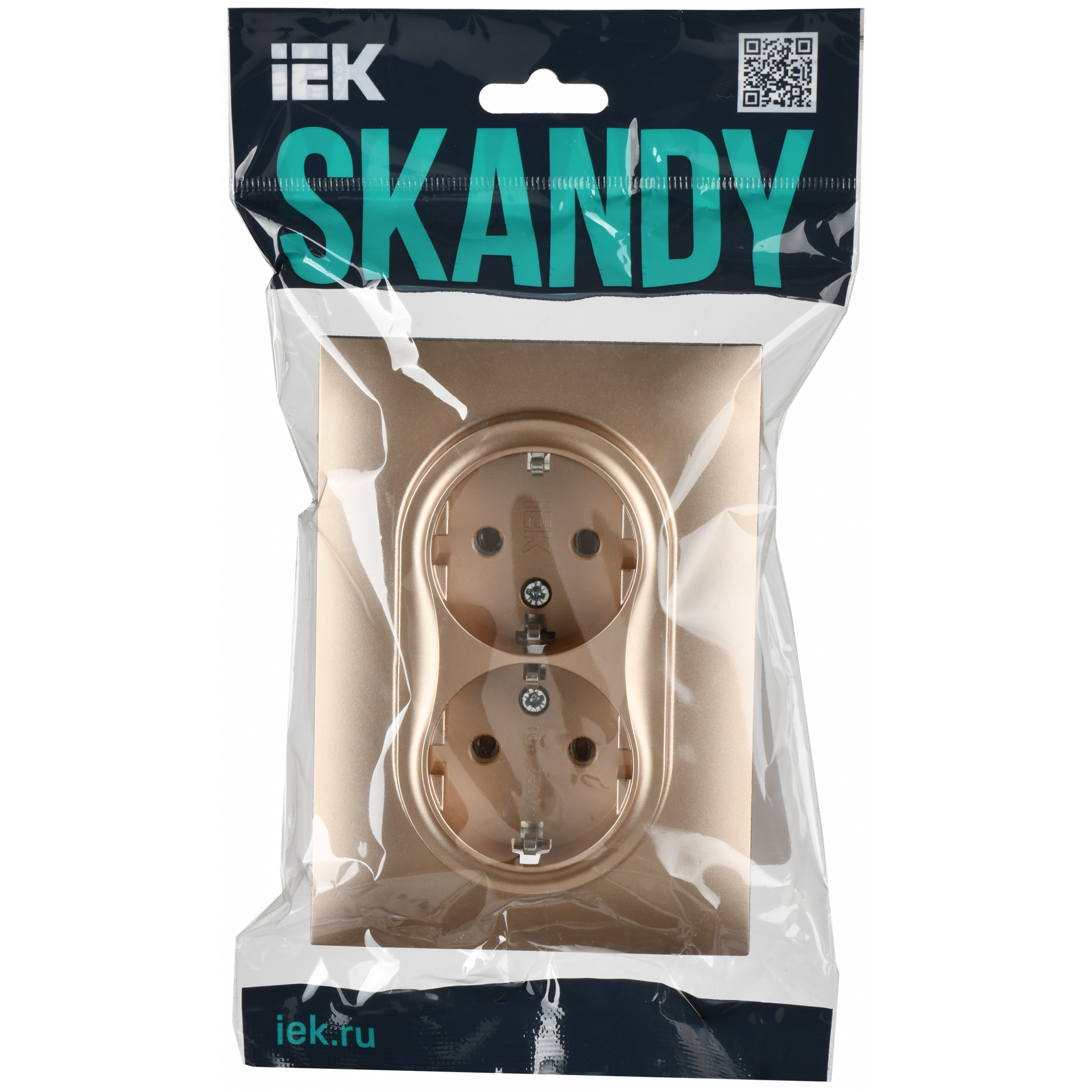 SKANDY Розетка 2-местная с заземлением без защитных шторок 16А в сборе SK-R08Sa песочный IEK