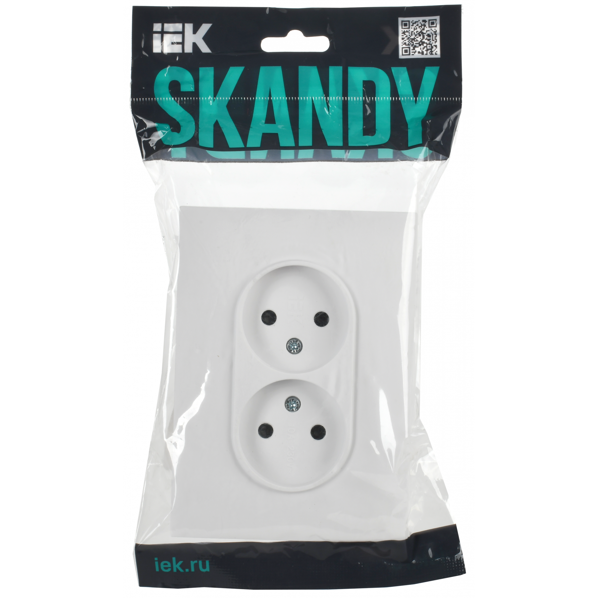 SKANDY Розетка 2-местная без заземления с защитными шторками 10А в сборе SK-R09W арктический белый IEK