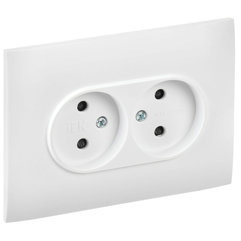 SKANDY Розетка 2-местная без заземления с защитными шторками 10А в сборе SK-R09W арктический белый IEK
