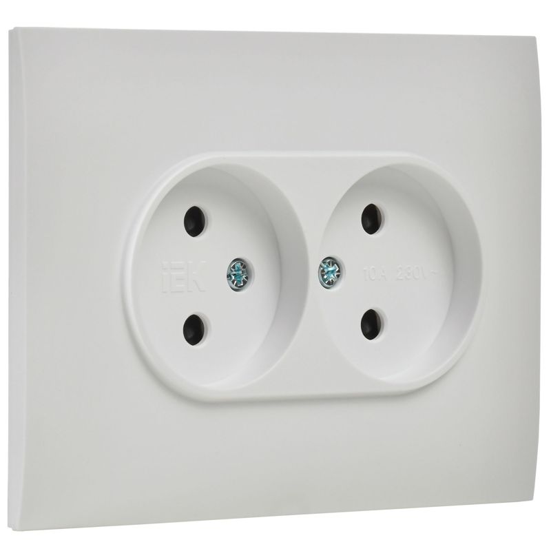 SKANDY Розетка 2-местная без заземления с защитными шторками 10А в сборе SK-R09W арктический белый IEK