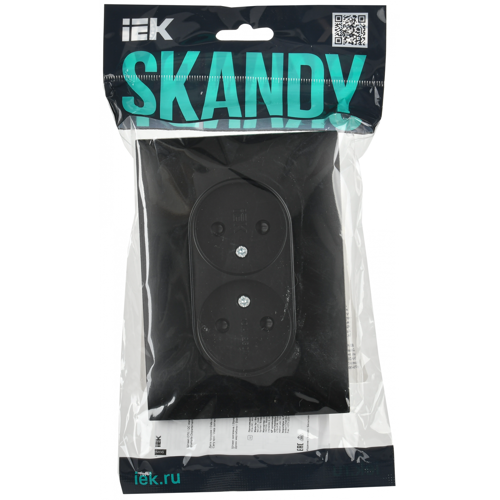 SKANDY Розетка 2-местная без заземления с защитными шторками 10А в сборе SK-R09Bl черный IEK