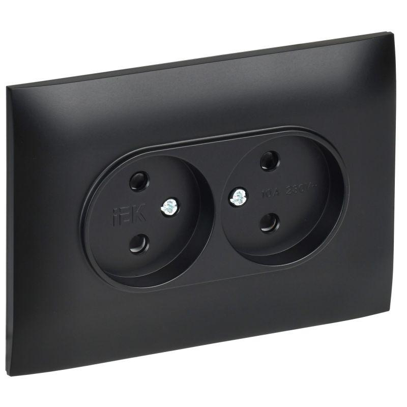 SKANDY Розетка 2-местная без заземления с защитными шторками 10А в сборе SK-R09Bl черный IEK