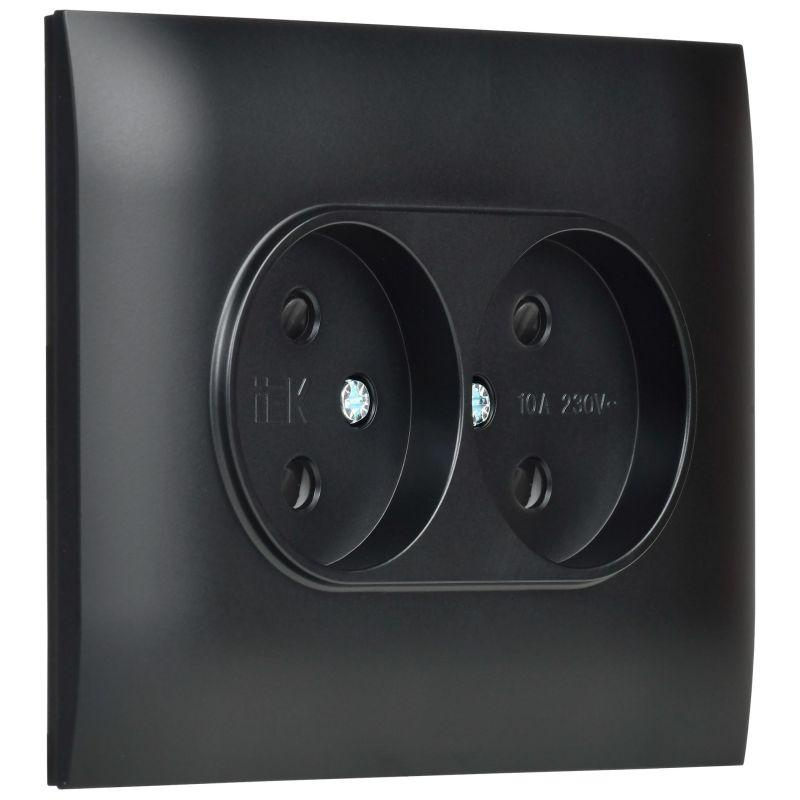 SKANDY Розетка 2-местная без заземления с защитными шторками 10А в сборе SK-R09Bl черный IEK