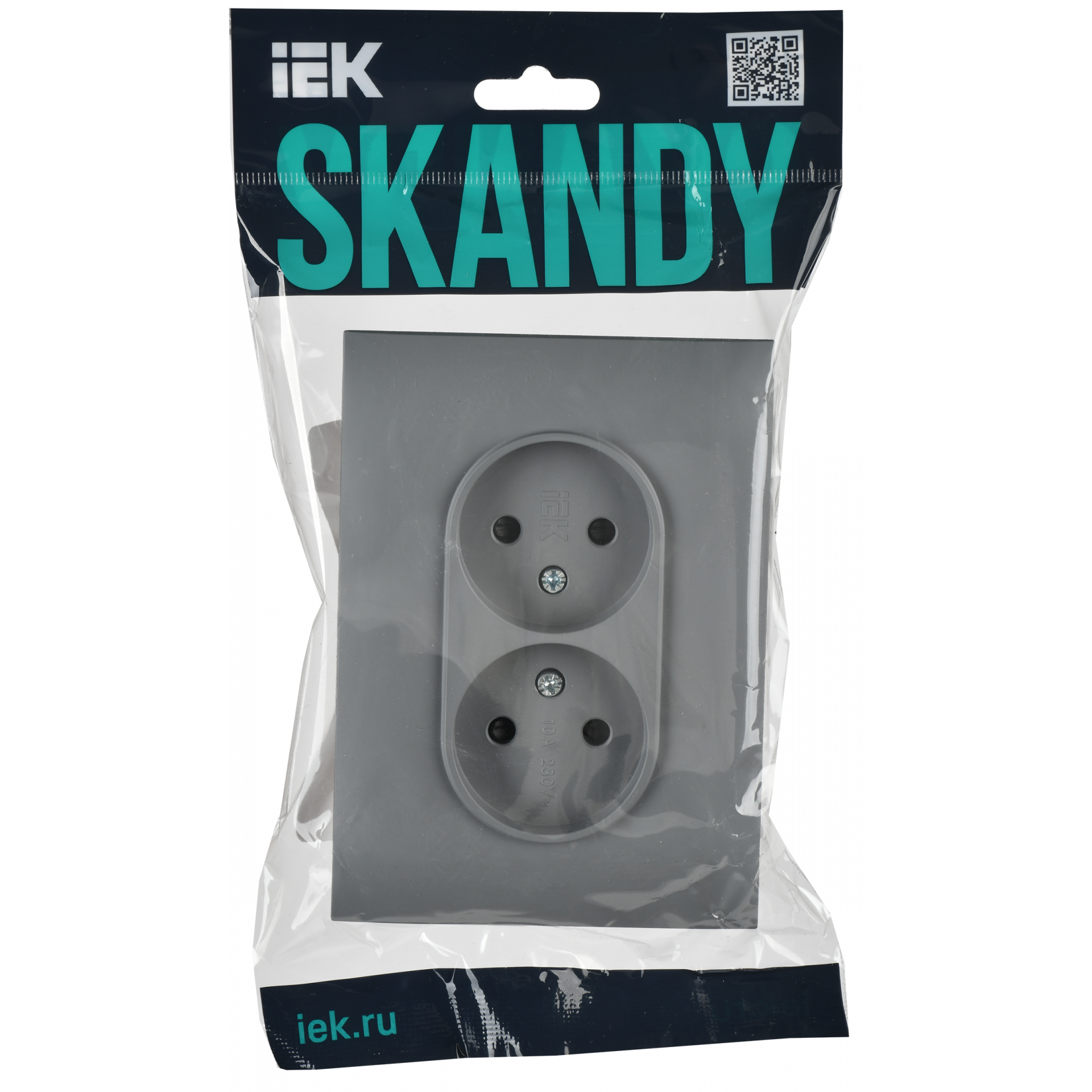 SKANDY Розетка 2-местная без заземления с защитными шторками 10А в сборе SK-R09Gr серый IEK