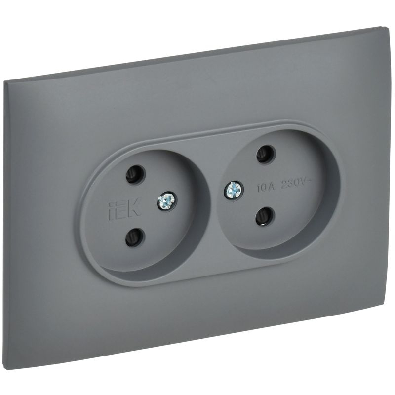 SKANDY Розетка 2-местная без заземления с защитными шторками 10А в сборе SK-R09Gr серый IEK
