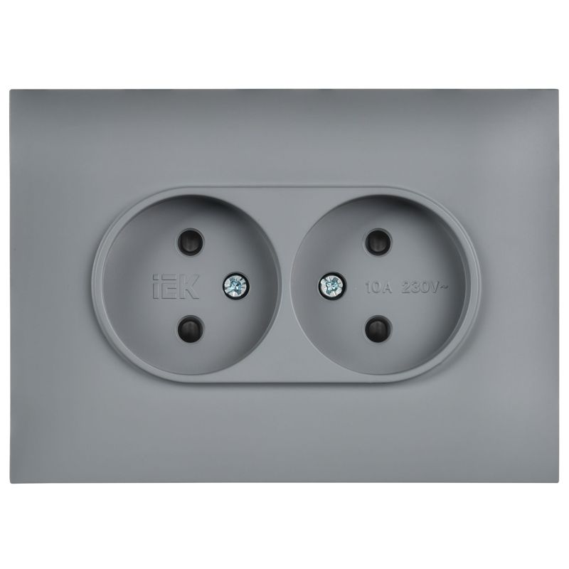 SKANDY Розетка 2-местная без заземления с защитными шторками 10А в сборе SK-R09Gr серый IEK