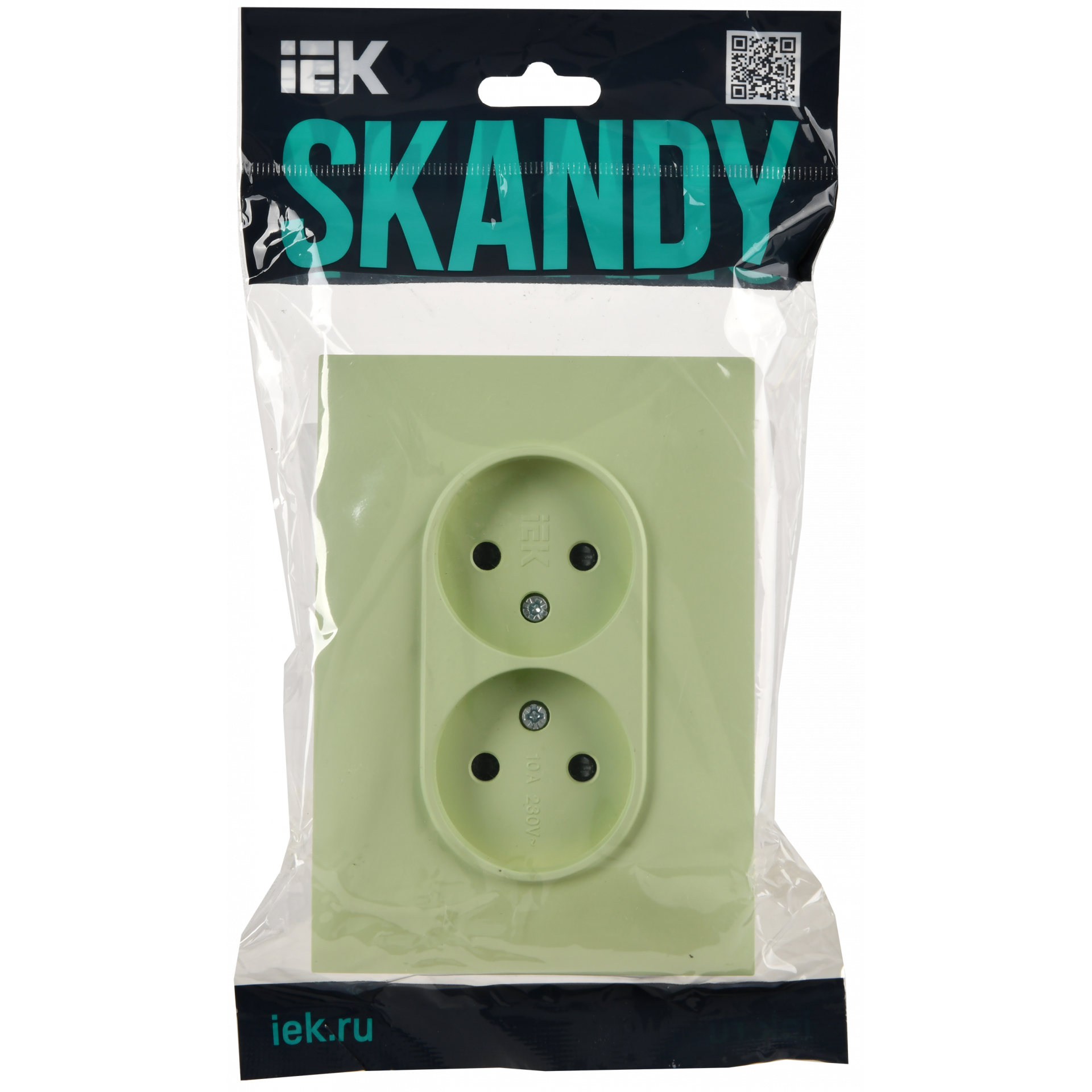 SKANDY Розетка 2-местная без заземления с защитными шторками 10А в сборе SK-R09G мятный IEK