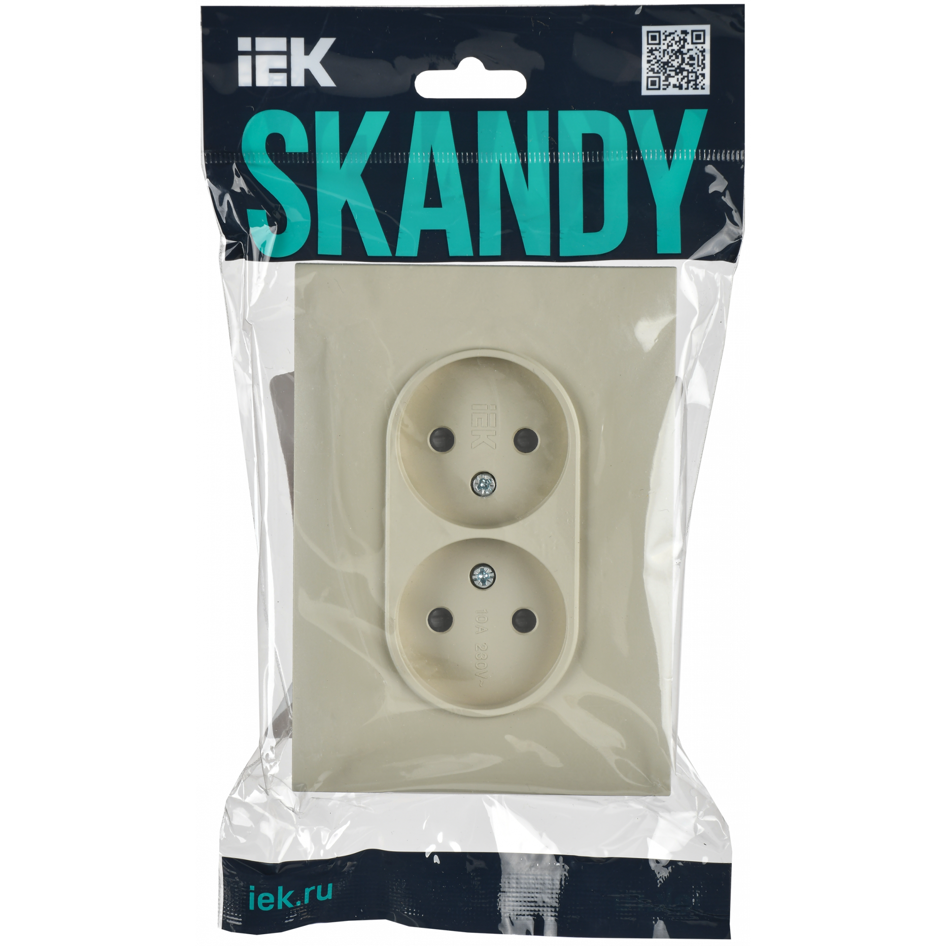 SKANDY Розетка 2-местная без заземления с защитными шторками 10А в сборе SK-R09B бежевый IEK
