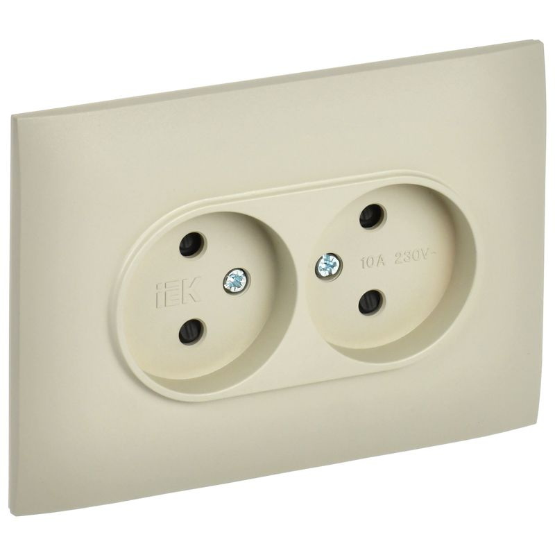 SKANDY Розетка 2-местная без заземления с защитными шторками 10А в сборе SK-R09B бежевый IEK