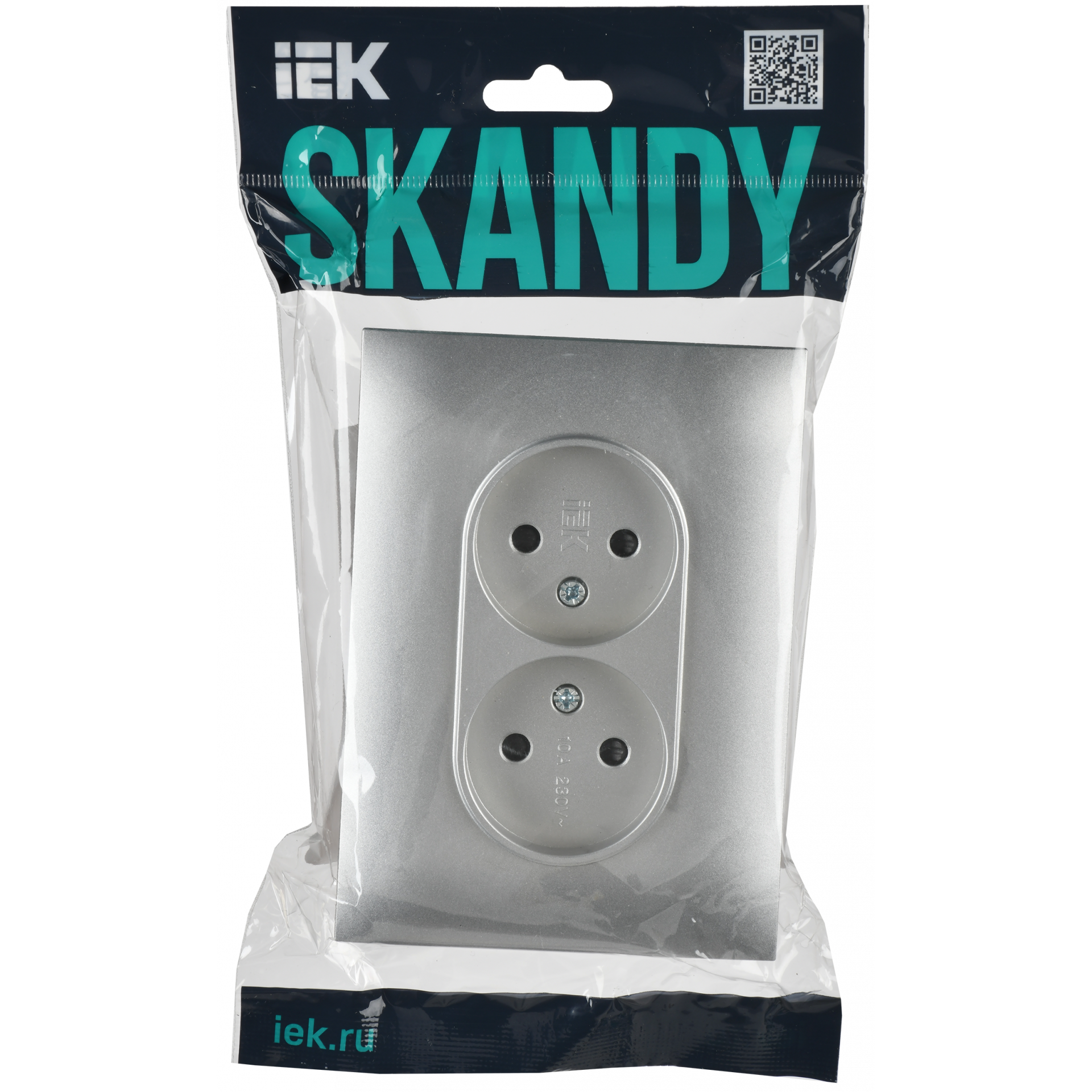 SKANDY Розетка 2-местная без заземления с защитными шторками 10А в сборе SK-R09S серебряный IEK