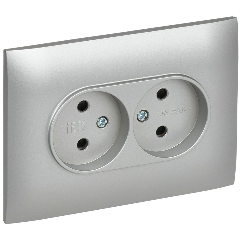 SKANDY Розетка 2-местная без заземления с защитными шторками 10А в сборе SK-R09S серебряный IEK