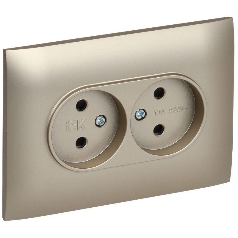 SKANDY Розетка 2-местная без заземления с защитными шторками 10А в сборе SK-R09Sh шампань IEK