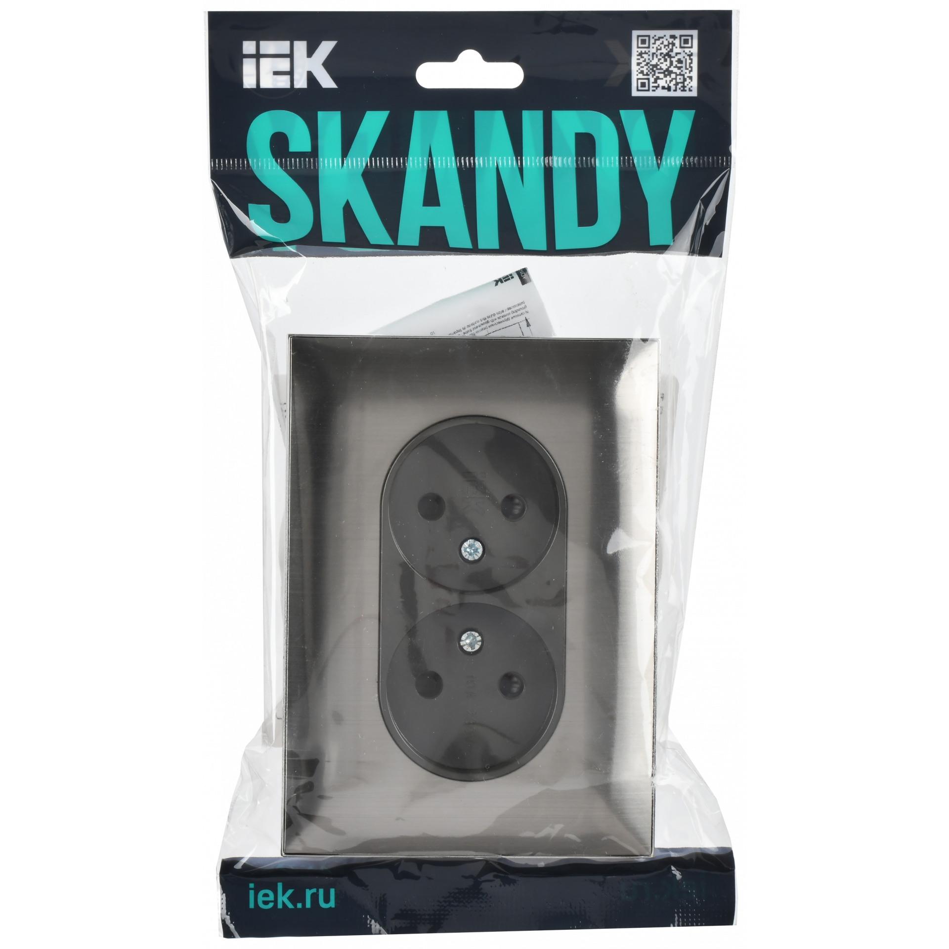 SKANDY Розетка 2-местная без заземления с защитными шторками 10А в сборе SK-R09N металл никель IEK