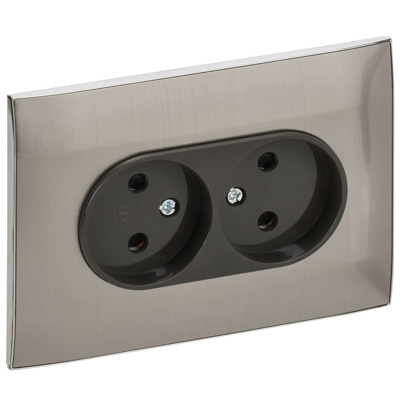 SKANDY Розетка 2-местная без заземления с защитными шторками 10А в сборе SK-R09N металл никель IEK