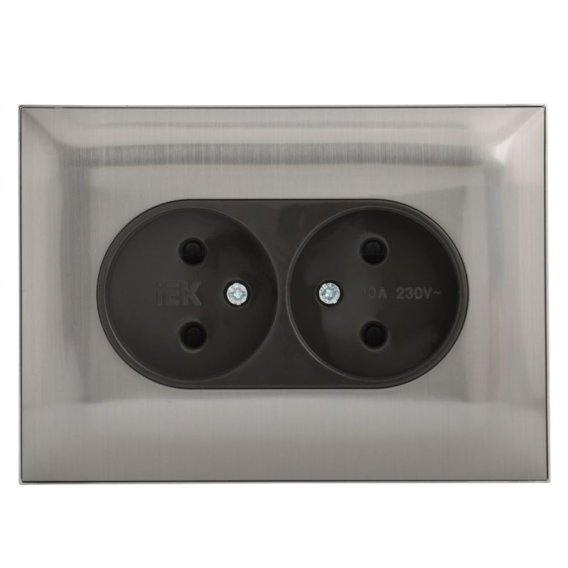 SKANDY Розетка 2-местная без заземления с защитными шторками 10А в сборе SK-R09N металл никель IEK