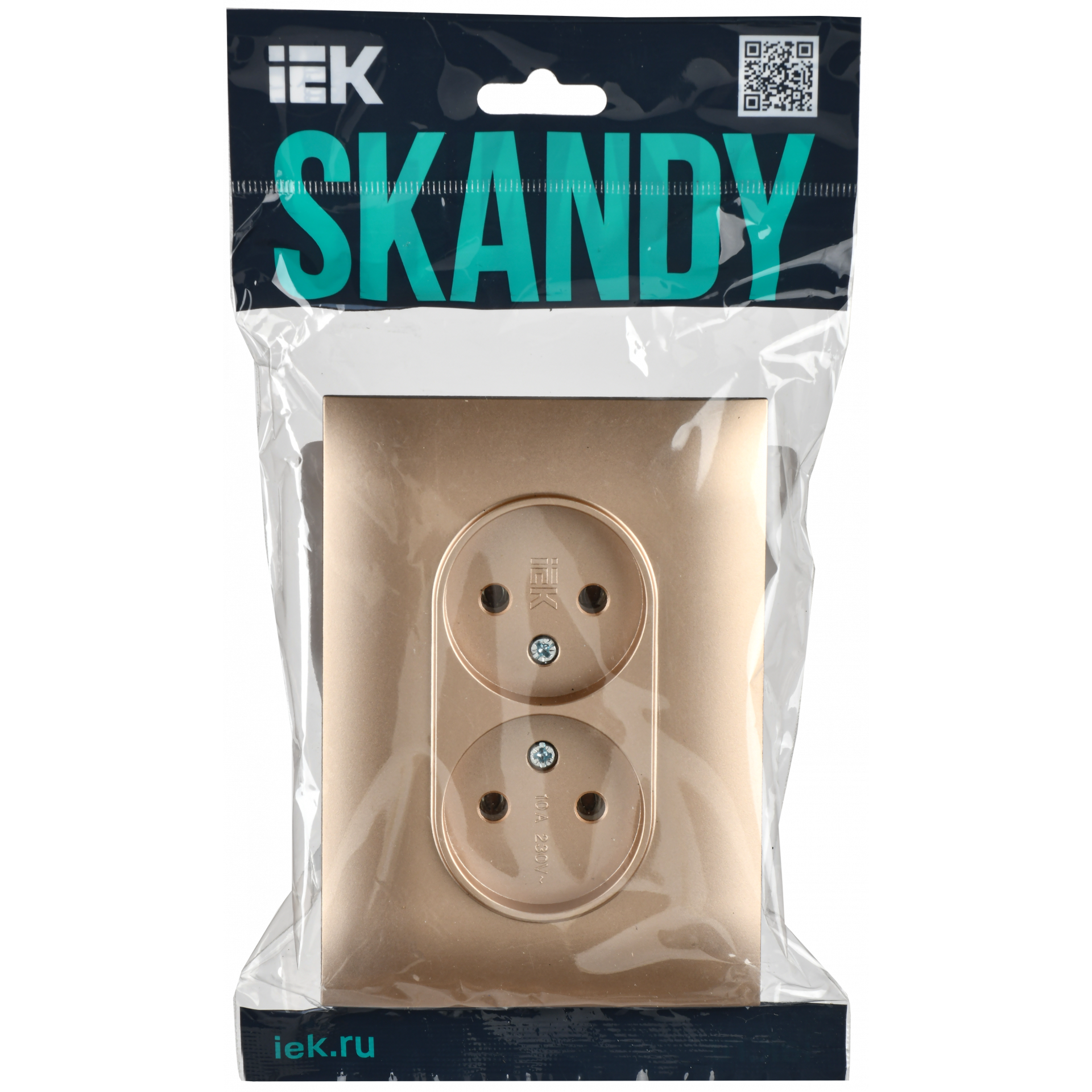 SKANDY Розетка 2-местная без заземления с защитными шторками 10А в сборе SK-R09Sa песочный IEK