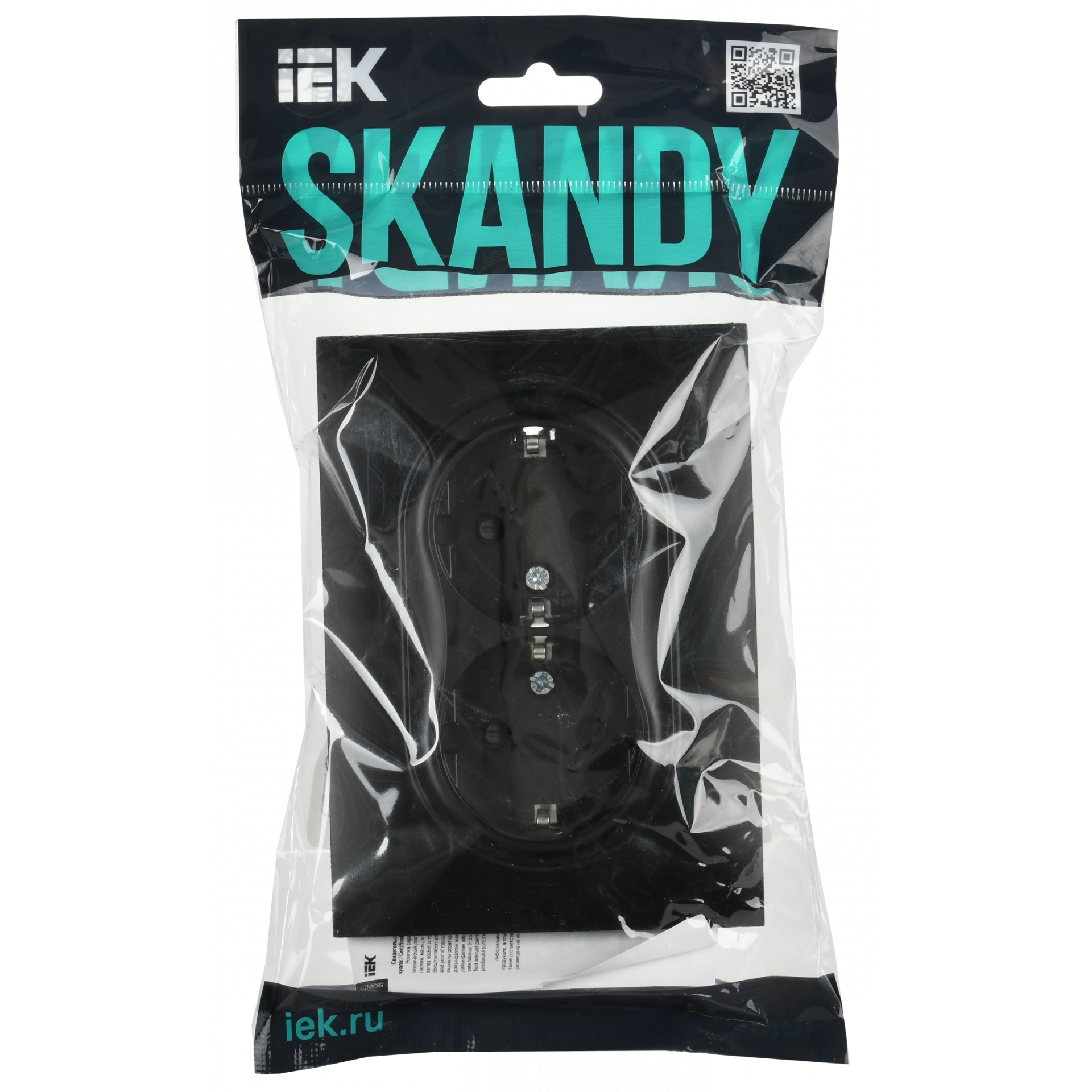 SKANDY Розетка 2-местная с заземлением с защитными шторками 16А в сборе SK-R07Bl черный IEK
