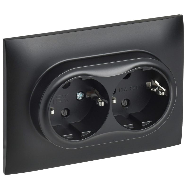 SKANDY Розетка 2-местная с заземлением с защитными шторками 16А в сборе SK-R07Bl черный IEK