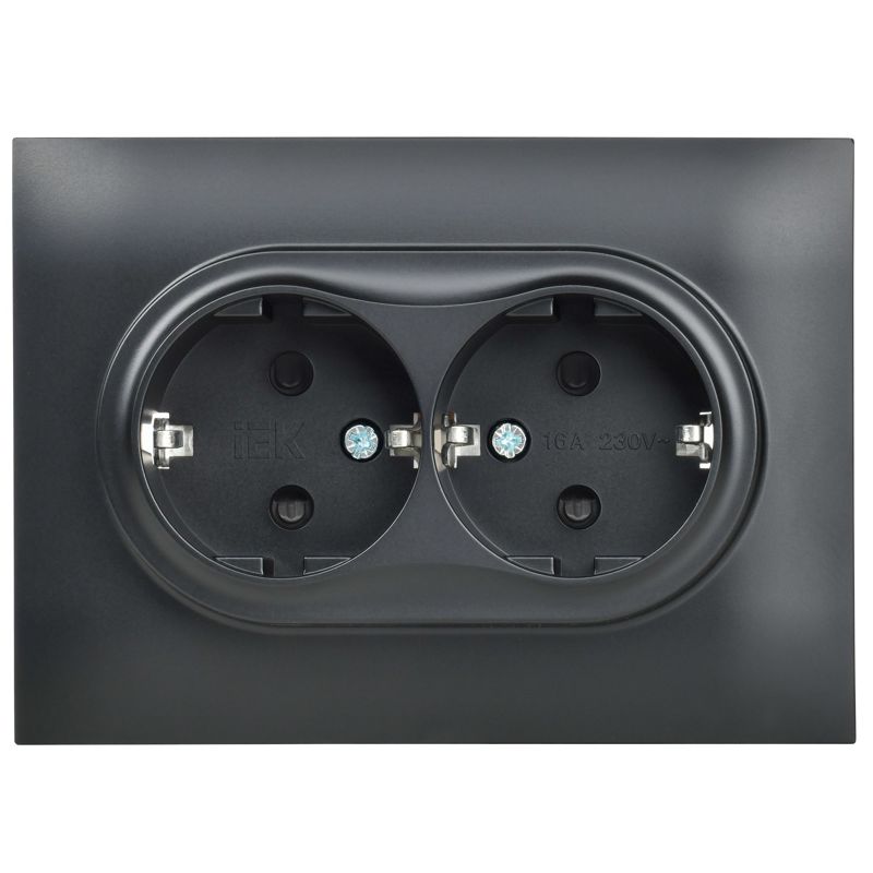 SKANDY Розетка 2-местная с заземлением с защитными шторками 16А в сборе SK-R07Bl черный IEK