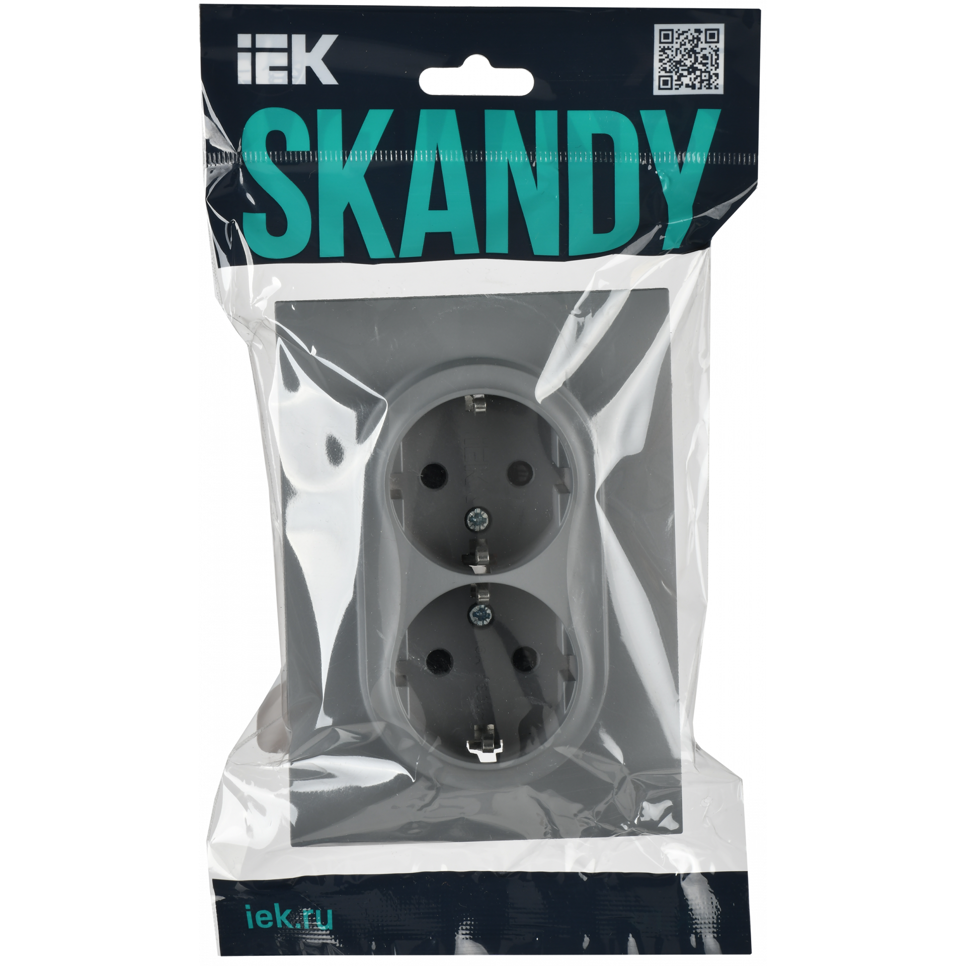 SKANDY Розетка 2-местная с заземлением с защитными шторками 16А в сборе SK-R07Gr серый IEK